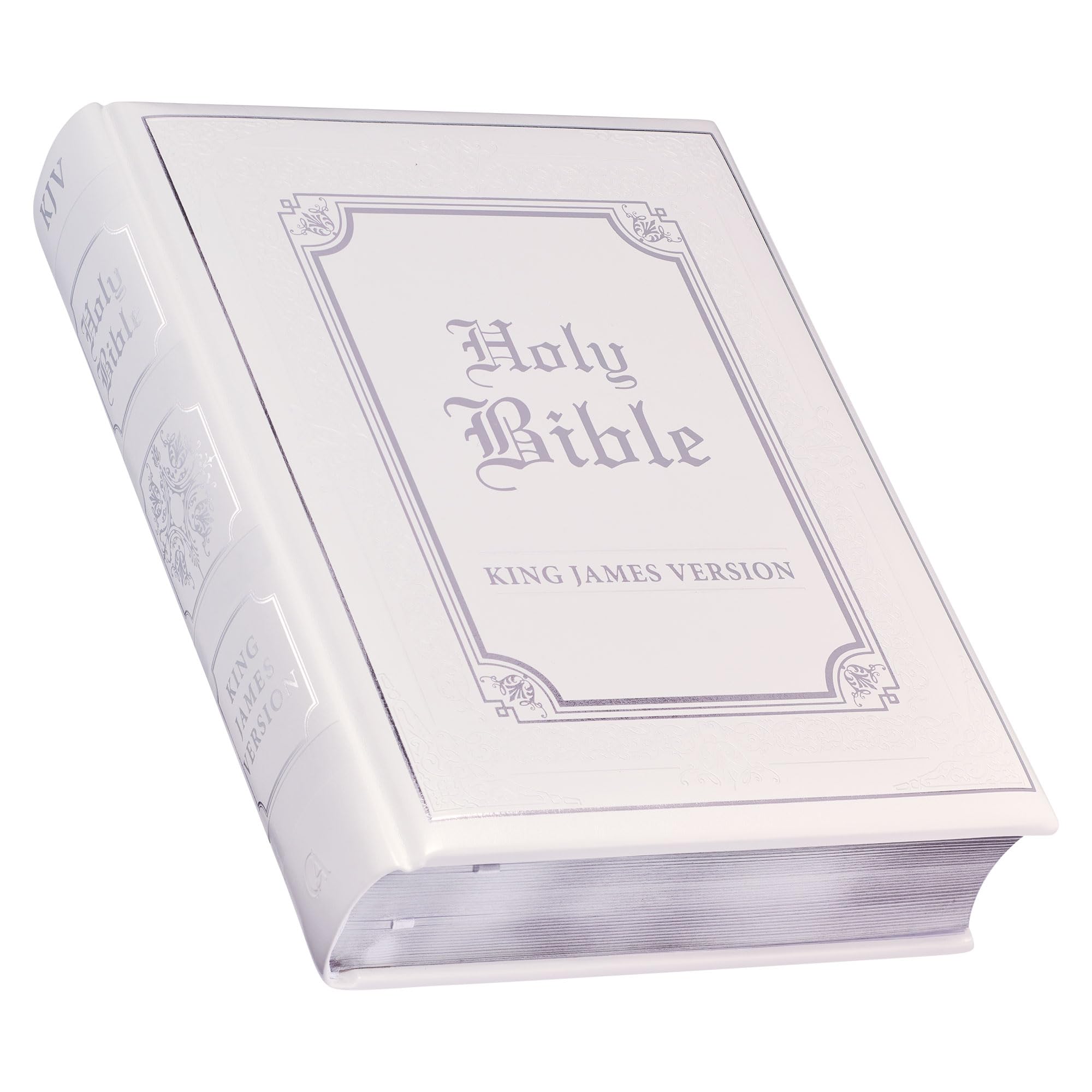 KJV Holy Bible, Classically Illustrated Heirloom Family Bible, Faux Leather Hardcover - Ribbon Markers, King James Version, White/Silver (KJV Family Editions)