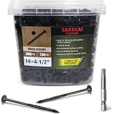 SahncaiTechTrade 4-1/2 Inch Black Deck Screws 300Pcs | Heavy-Duty Outdoor Wood Screws, Rust Resistant epoxy Coated for Timber/Log/Landscaping Wood, with T30 Star Bit (#14 x 4-1/2")