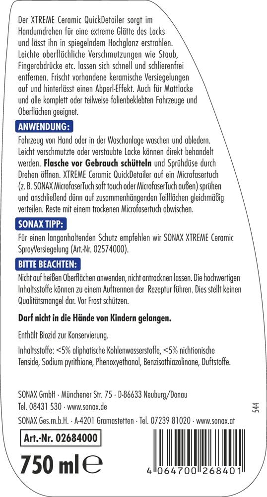 SONAX Xtreme Ceramic QuickDetailer (750 ml) superschnelle Lackpflege mit Ceramic-Technologie für EIN perfektes Lackfinish und Extreme Glätte | Art-Nr. 02684000 2