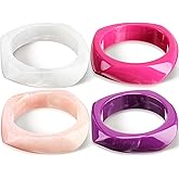 Landical Colorful Square Acrylic Resin Bangle Bracelet Wide Geometric Irregular Wristbands Women