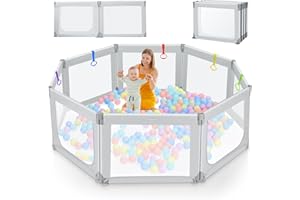 Kidirect Foldable Baby Playpen, 71"×69" Extra Large Play Pen for Babies and Toddlers 1-3, Portable Play Yard with 5 Handles, Indoor Outdoor Safety Baby Gate Fence Play Area with Visible Mesh, Grey
