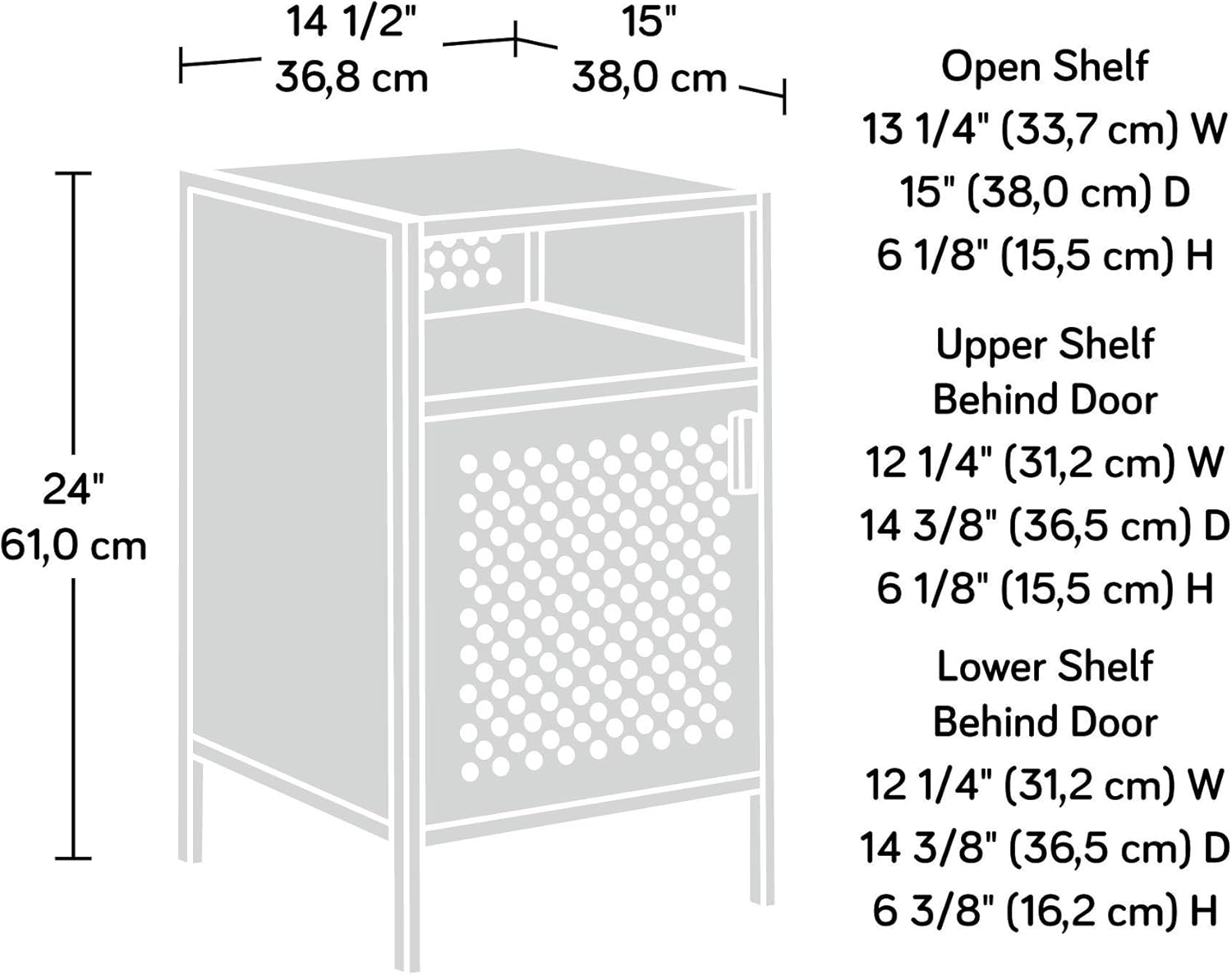 Sauder Boulevard Cafe Night Stand, L: 14.49" x W: 14.96" x H: 24.02", Black Finish: Kitchen & Dining