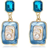 Vintage Art Handmade Earrings for Women Hand Painted Pearl irregular Dangle Drop Earrings Hypoallergenic Wedding Jewelry Gift for Mom Wife