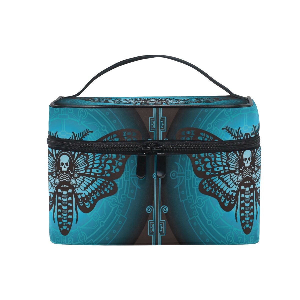 Skull Makeup Bag, Butterfly Goth Cosmetic Bags Toiletry Storage Large Travel Handle Vanity Case with Compartments for Teenage Girl Women Lady