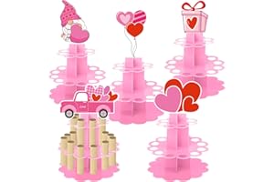 Tkifoda 5 Pcs Valentine's Day Money Holders for Cash, Double Layer Cardboard Money Holder Ornaments with 20 Holes, Sweet Pink Heart Money Holders, Valentines Day Holiday Table Decorations
