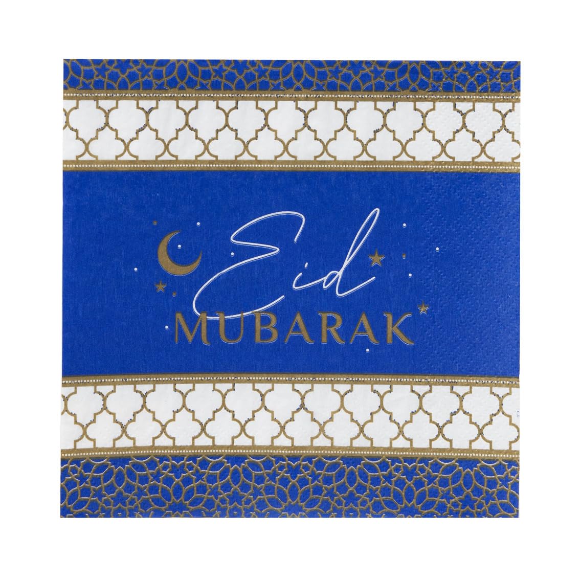 Talking Tables 20 x Eid Napkins, Blue & Gold Eid Mubarak Paper Serviettes | Disposable Recyclable Tableware for Eid Party, Feast & Family Gathering