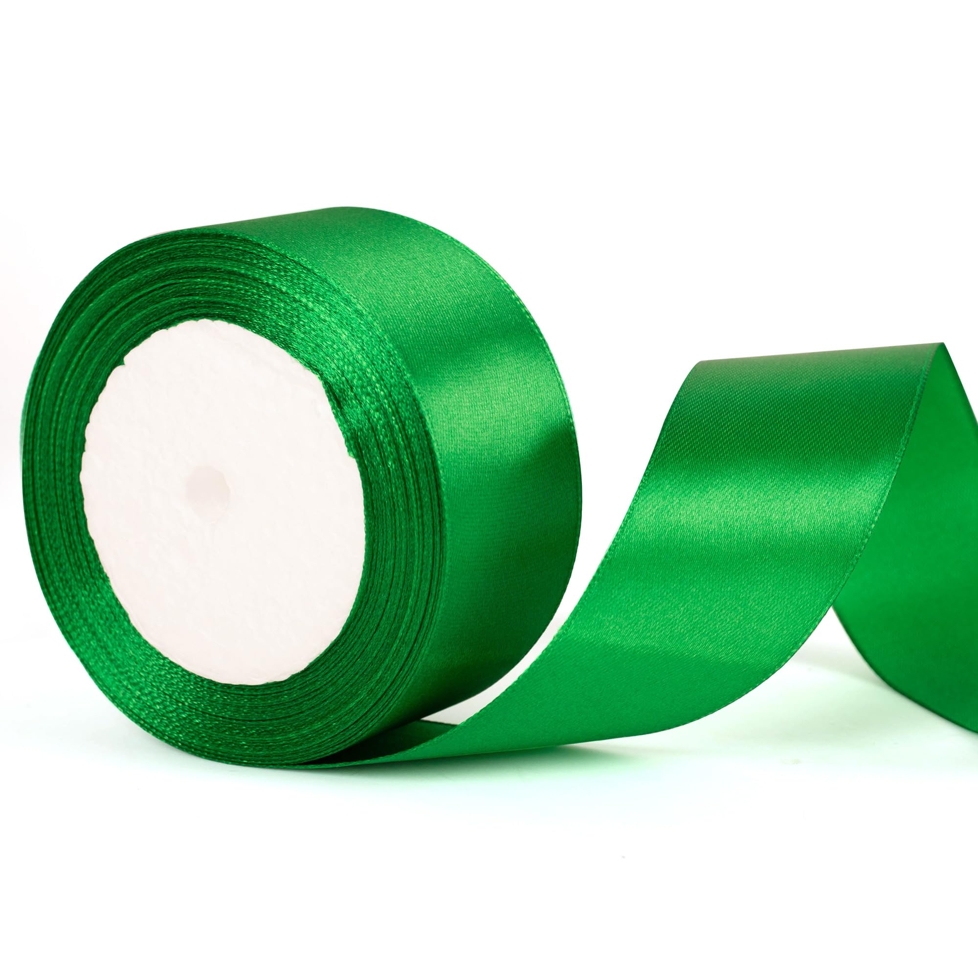 50mm Wide Green Thick Ribbon for Gift Wrapping 22m, Thick Green Christmas Ribbons Fabric Satin Ribbon for Present Wrapping Christmas Florist Bouquet Cake Hair Bow Crafting Wedding Car Decoration