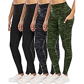 YOUNGCHARM 4 Pack Leggings with Pockets for Women,High Waist Tummy Control Workout Yoga Pants