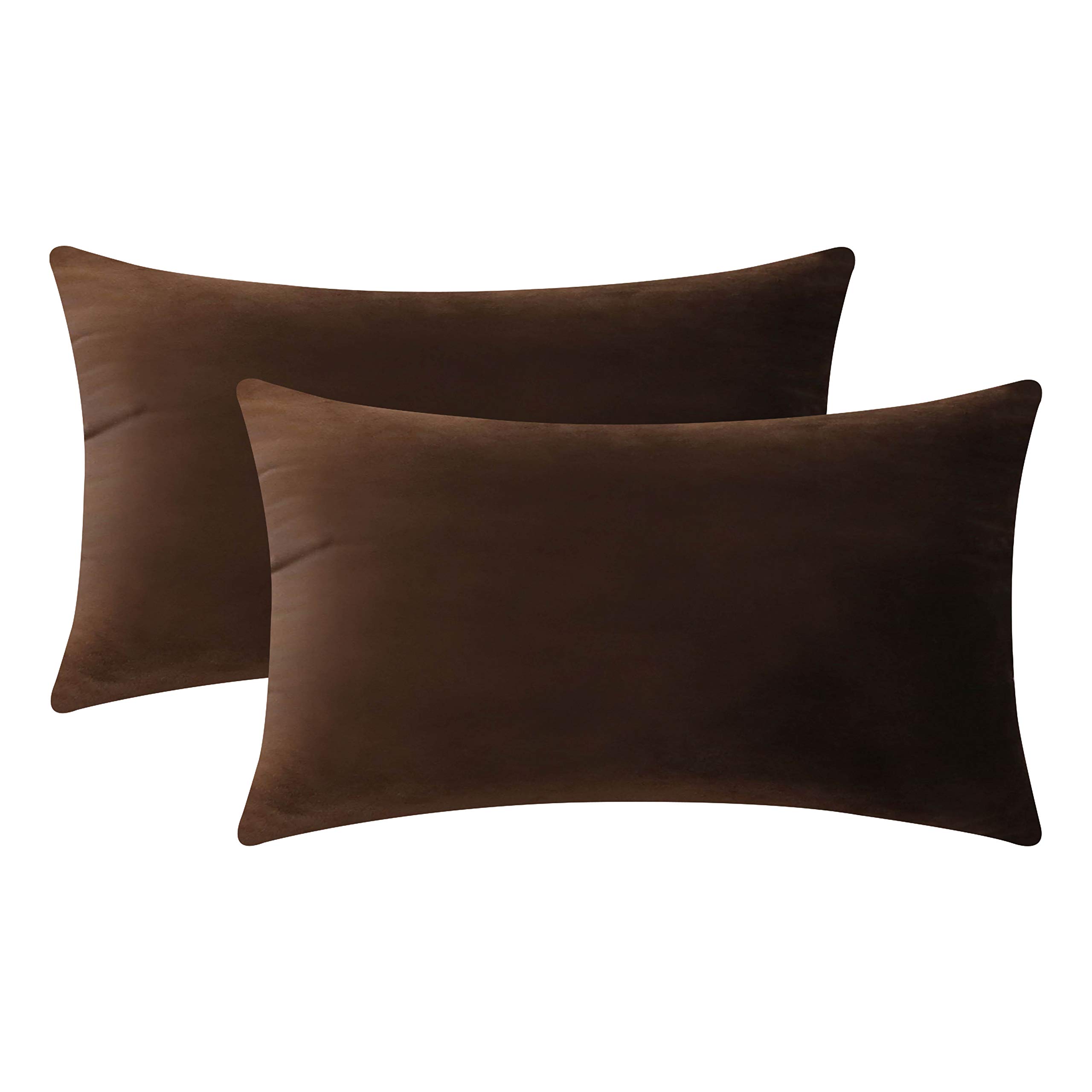 Photo 1 of Home Brilliant Brown Lumbar Pillow Cover Velvet Oblong Throw Pillows for Sofa Couch Bench, Set of 2, 12 x 20 Inches(30x50cm), Brown