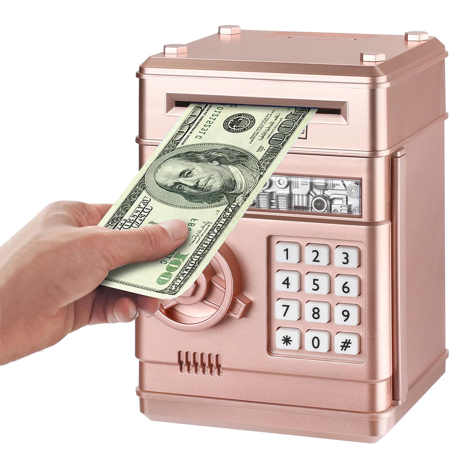 Revanom Electronic Piggy Bank, Mini ATM Password Money Bank Cash Coins Saving Box for Kids, Cartoon Safe Bank Box Perfect Toy Gifts for Boys Girls (Rose Gold)
