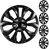 XLAVTIY 15 Inch Hubcaps Wheel Covers, Universal R15 Snap-On Rim Covers for Cars with Standard Flat Steel Wheels, Set of 4 (Black)