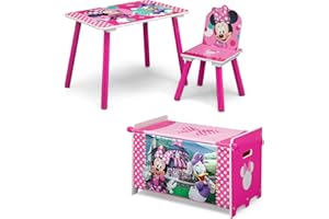 Delta Children Disney Minnie Mouse 3-Piece Toddler Playroom Set– Includes Table, Chair and Toy Box, Pink