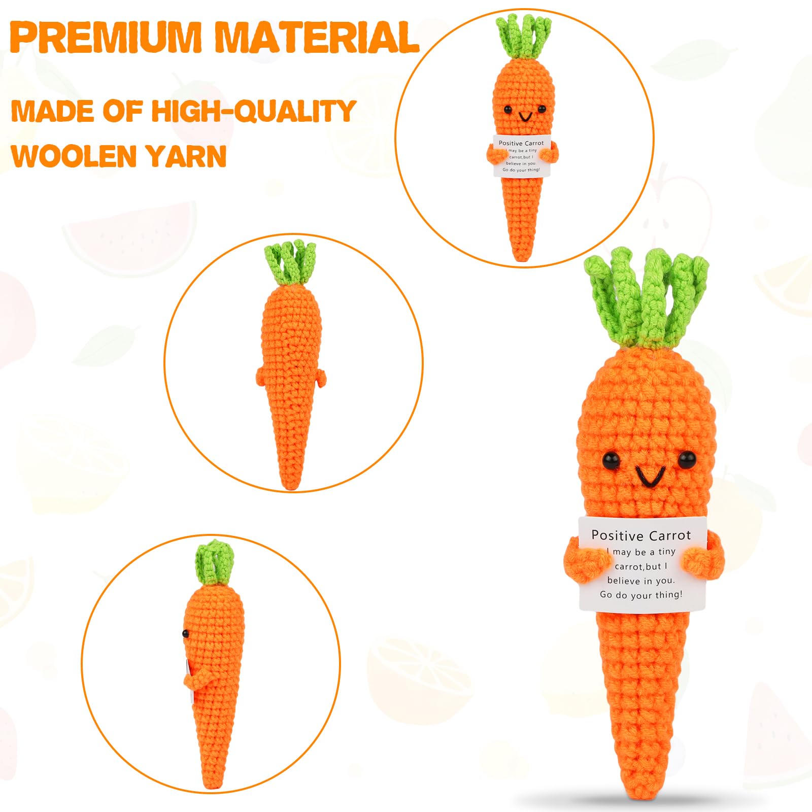 Hoedia Handmade Emotional Pickle Gift, Positive Cucumber Crochet Doll Inspirational Gifts with Cards, Cute Knitted Funny Support Pickle Potato Friend Birthday (Positive Carrot)