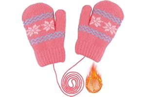 Eohak Baby Girls Warm Knit Mittens Winter Soft Elastic Thick Lined Mittens Cold Weather Gloves for 0-2 Years