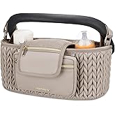 mommore Stroller Organizer with Insulated Cup Holders, Adjustable Stroller Caddy with Detachable Phone Bag, Stroller Accessories Fits for Uppababy, Doona, Jogger, Britax(Light Cafe)