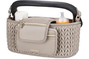 mommore Stroller Organizer with Insulated Cup Holders, Adjustable Stroller Caddy with Detachable Phone Bag, Stroller Accessories Fits for Uppababy, Doona, Jogger, Britax(Light Cafe)