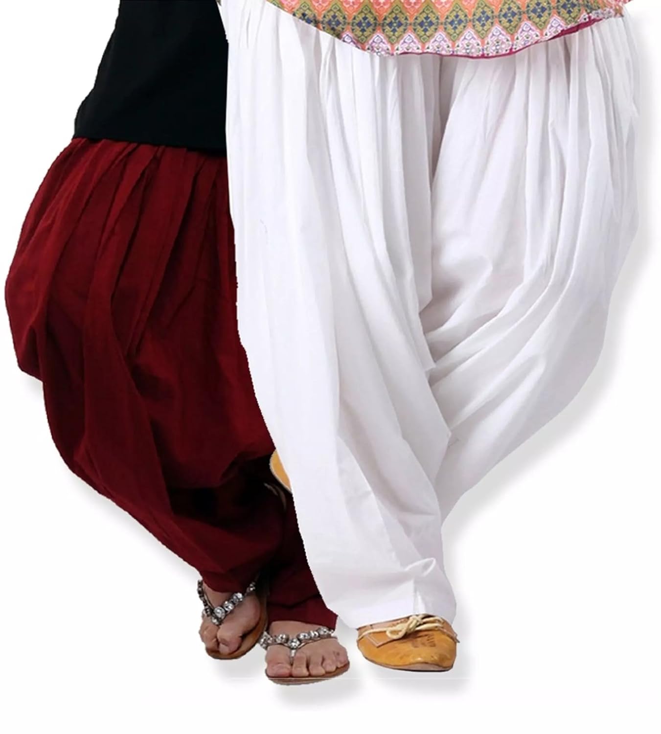 kurti studio women's cotto premium patiala salwar, free size (maroon and white, semipatcombo2) - pack of 2