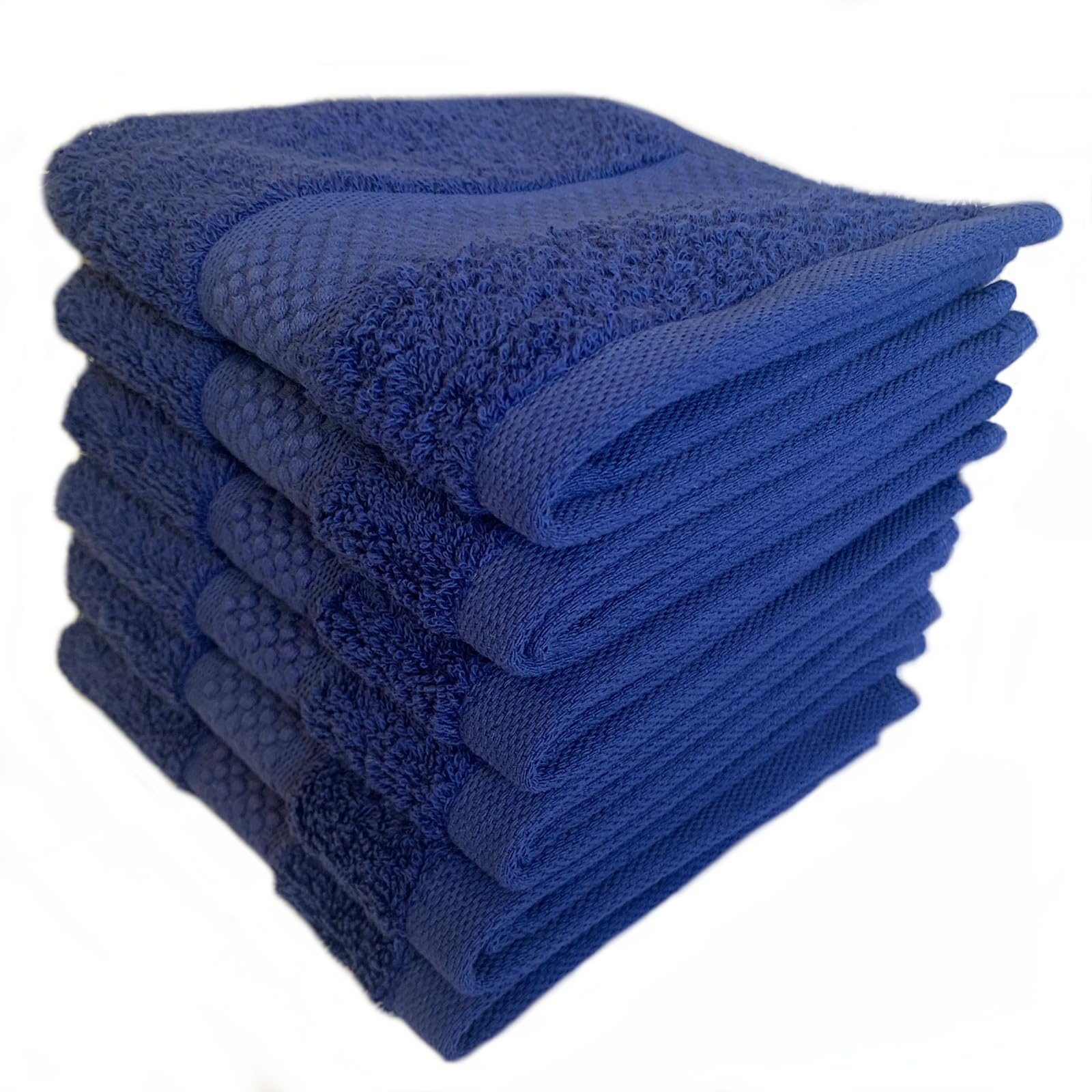 Sue Rossi Face Cloths Pack of 2 or 6, Turkish Combed Cotton, 30cm x 30cm Wash Cloth Fingertip Flannel, Soft & Absorbent, 600gsm Thick Bathroom Towels Set (Navy Blue, 6)