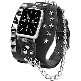 VIQIV Leather Band Compatible with Apple Watch SE/Ultra (38mm, 40mm, 41mm, 42mm, 44mm, 45mm, 49mm) for Women Men, Genuine Leather Goth Western Punk Style Watch Band Straps