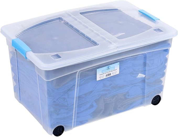 URBNLIVING Large Plastic Clippy Storage Box Folding Lid Wheels