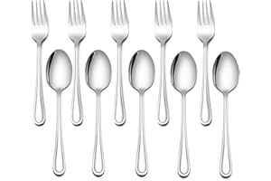 LIANYU 10-Piece Children Silverware Set, Kids Forks and Spoons Silverware Set, Stainless Steel Toddler Utensils Flatware, Child Cutlery for Home Preschools, Dishwasher Safe