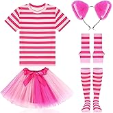 Cozypower Carnival Pink Striped Cat Costume Accessories Set Skirt Tutu Socks Ear Headband for Halloween Cosplay Dress up