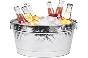 Klmnop 20L Large Ice Bucket with Handle, Stainless Steel Beverage Tub for Parties, Champagne Bucket & Wine Bucket, Silver Ice
