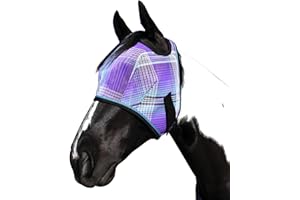 KENSINGTON PROTECTIVE PRODUCTS Kensington Fly Mask Web Trim Protects Horses Face and Eyes from Bites and Sun Rays While Allowing Full Visibility Ears and Forelock Able to Come Through The Mask, Large, Lavender Mint
