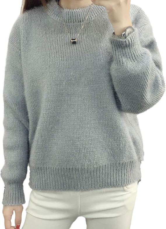 タイセック モヘア ニット 長袖 レディース ふわふわ 丸首 グレー Amazon