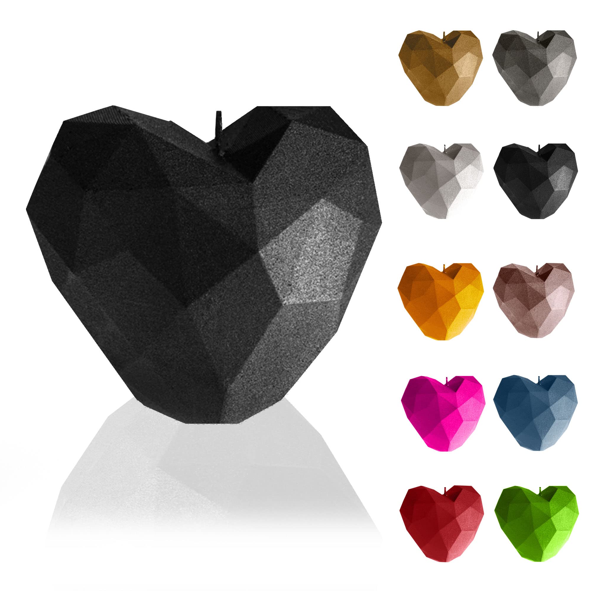 Candellana Candle Heart Low Poly | Height: 8 cm | Black Metallic | Handmade in The EU
