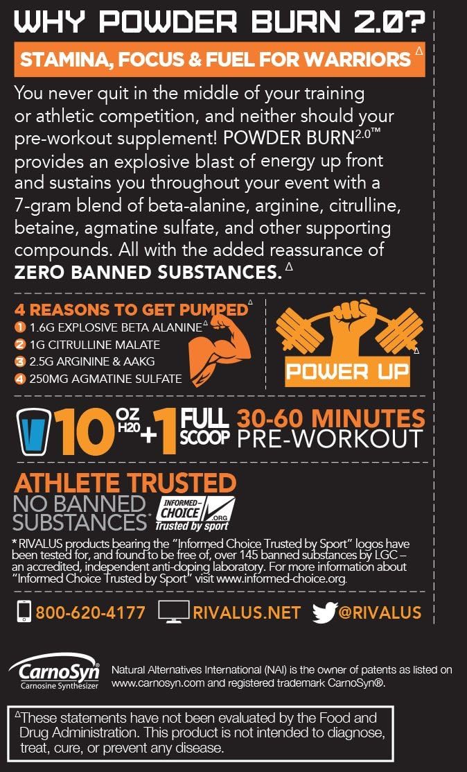 Rivalus Powder Burn 2.0 Pre Workout Supplement, Blue Raspberry, 1.1 Pound: Health & Personal Care