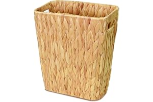AUBEATY Wicker Waste Basket, 3 Gallon Wicker Trash Basket with Built-in Handles, Handwoven Water Hyacinth Trash Can, Wicker Garbage Can for Bedroom, Bathroom