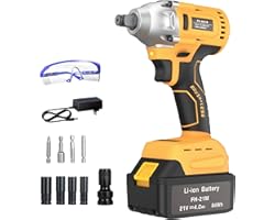 GardenJoy Cordless Power Impact Wrench: 21V Electric Impact Drill with 4.0A Battery Brushless Motor with 1/2"Chuck 260 Ft-lb 