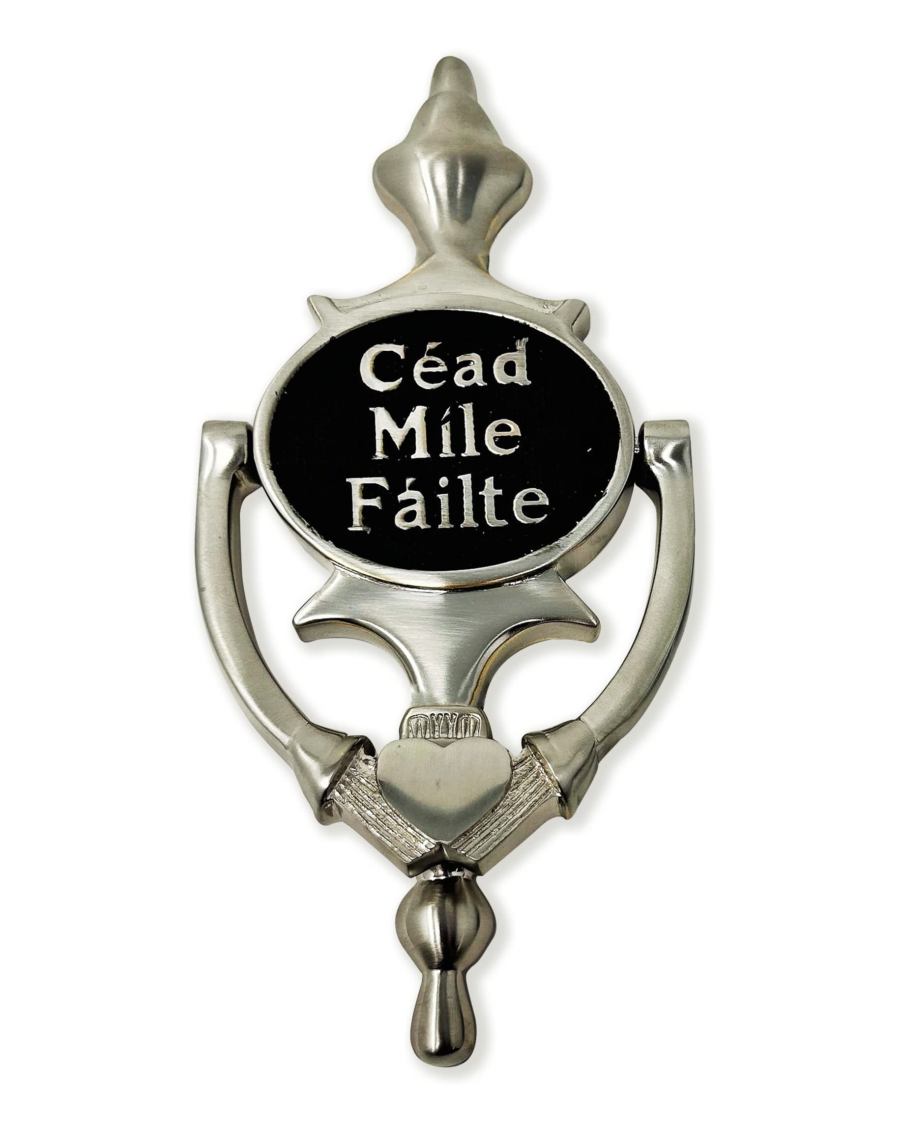Exclusively Irish Claddagh Door Knocker for Front Door Cead Mile Failte Knocker 8" Brass, Satin Nickel Ireland Welcome Gift (Black Satin Nickel)
