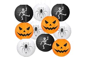 KAXIXI Halloween Party Decorations - 10pcs Halloween Spooky Spider Skeleton Pumpkin Printed Hanging Paper Lanterns for Halloween Decorations Birthday Yard Garden Decor Outdoor Indoor