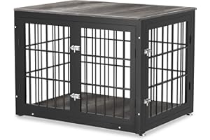 rehomerance Heavy Duty Dog Crate Furniture for Large and Medium Dogs, Decorative Pet House End Table, Wooden Cage Kennel Furniture Indoor, Gray