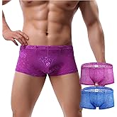 BLESO Mens Lace Lingerie Floral See Through Undies Mesh Boxer Briefs with Pouch for Femboy Gay Sissy Men Girly