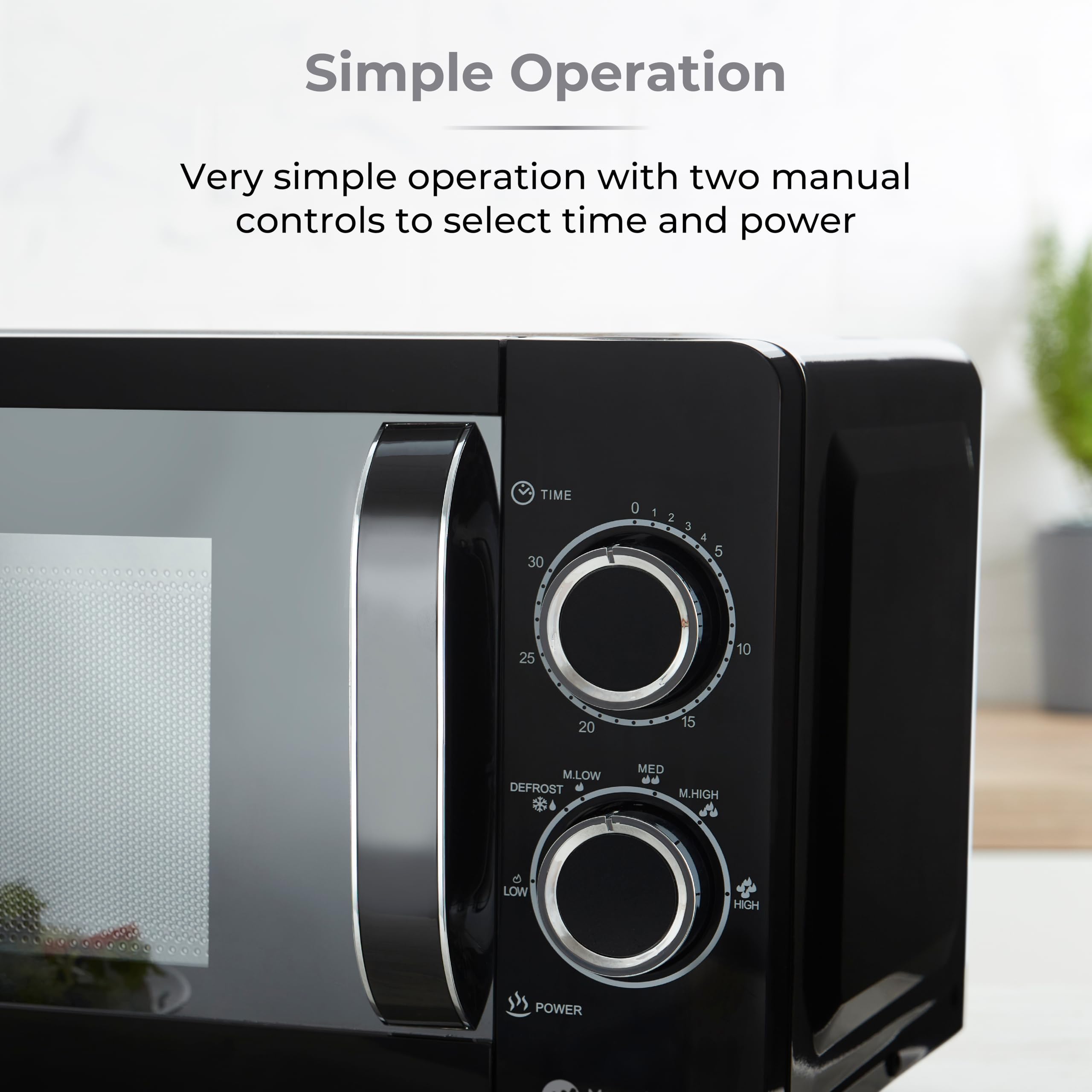 Tower T24042BLK Manual Microwave with Sleek Mirror Door, 800W, 20L, Black & Chrome