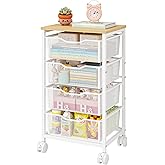 Sbanmao Utility Cart with 4 Drawers, Rolling Storage Cart, Metal Rolling Drawer Cart with Lockable Wheels and Wooden Tabletop, Craft Storage Art Cart for Living Room, Bedroom, Classroom, Office, White