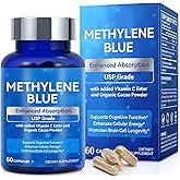 Methylene Blue (USP Grade) Pharma Grade Supplements for Brain Health, with Added Vitamin C Ester for Enhanced Absorption, Brain Supplement, Memory, Focus, Clarity, Cognitive, Energy, 60 Capsules