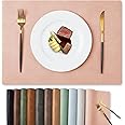 MOSAYT Vinyl Placemats Set of 6-12 X 17 Inch - Faux Leather 100% Waterproof Oil-Proof Wipeable PU Place Mats, Heat Resistant Reversible Table Mats for Kitchen, Dining, Outdoor (Pink)