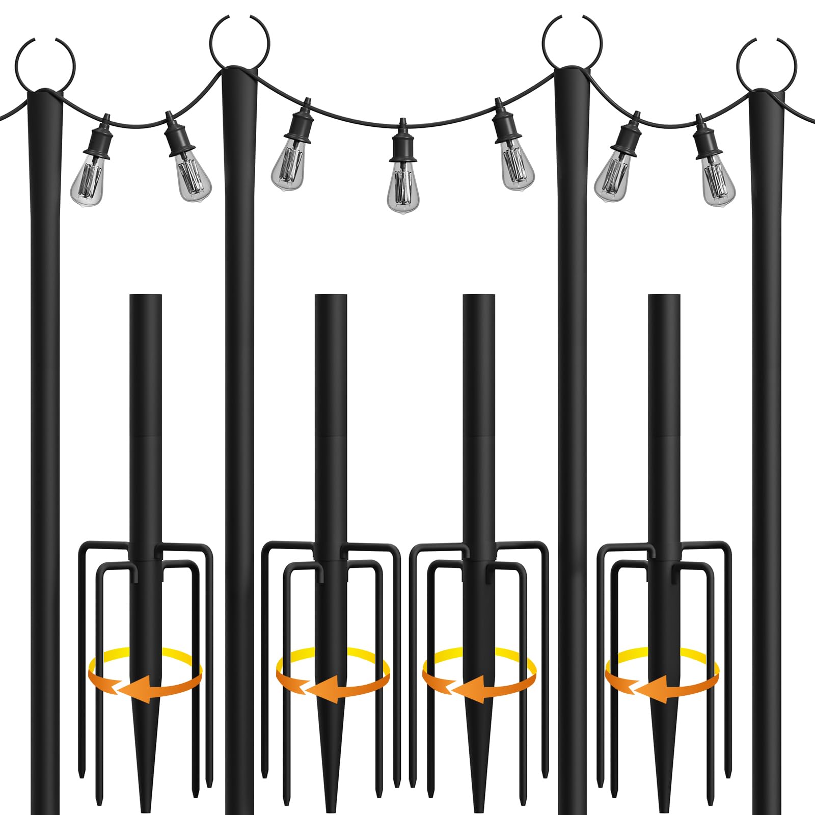 Photo 1 of **parts only** fuzzy-bird 4 Pack String Light Poles, 10Ft Light Poles for Outside, Metal Poles with Fork, Lighting Hanging Post Accessories for Patio Decor Garden Backyard Yard Front Porch Outside Decorations