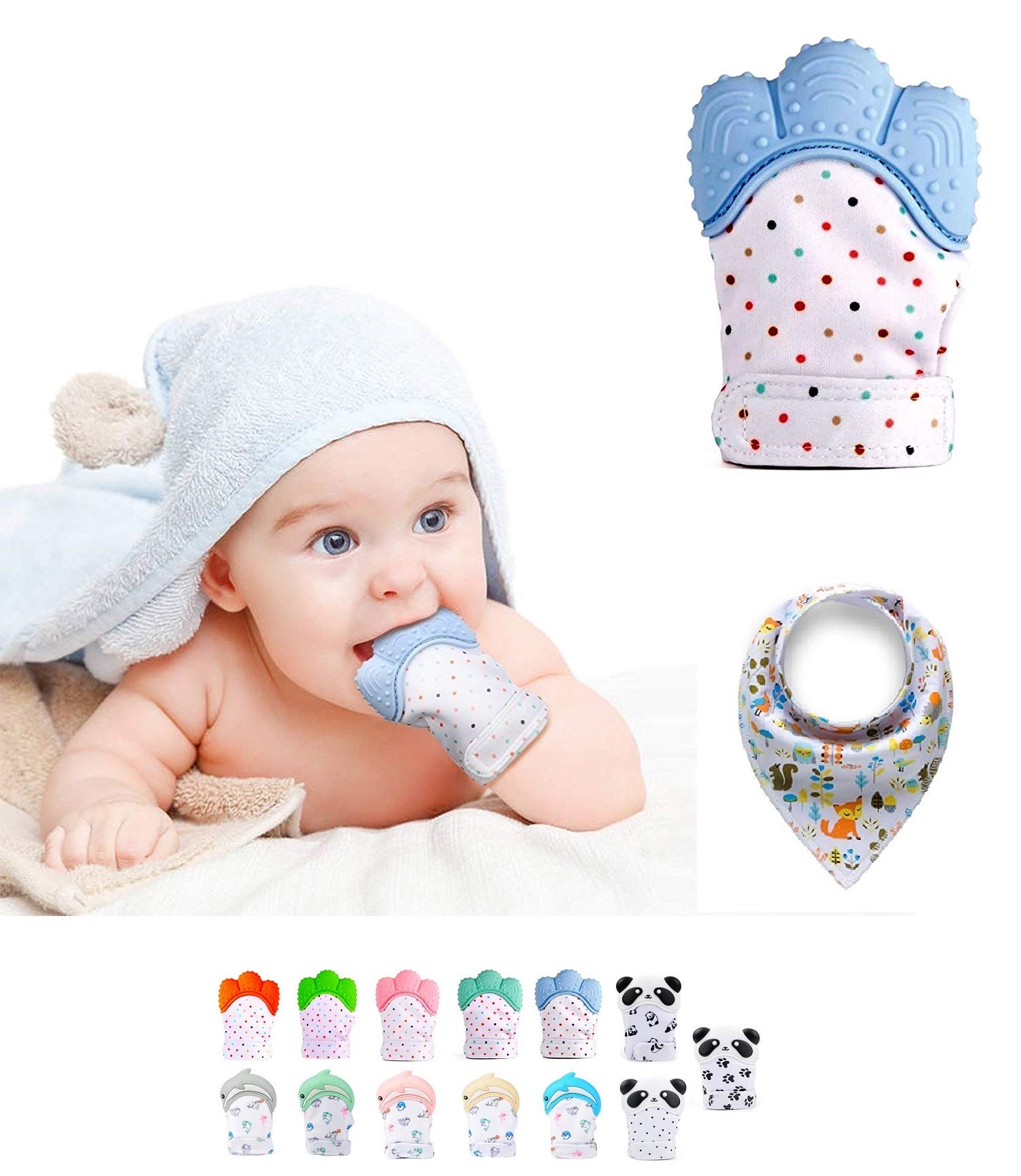 Mouthie Mitt Silicone Teething Glove Mitten for Babies - Teething Toy With Free Bandana Bib