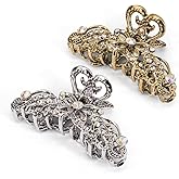 LINXUXIE Large Claw Hair Clips 2PCS For Women and Girls Metal Retro Style With Sparkly Glitter Rhinestones Banana Jaw Flower Hair Clamps Strong Hold Nonslip Hair Accessories