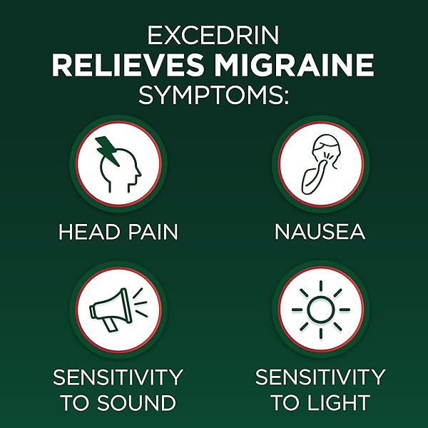 EXCEDRIN MIGRAINE RELIEF CAPLETS FOR MIGRAINE SYMPTOMS, ACETAMINOPHEN 500MG, ASPIRIN 250MG, CAFFEINE 65MG, PAIN RELIEVER, 24 COUNT