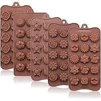Fewo 5 Pack Flower Chocolate Molds Set - BPA Free & Non-stick Silicone Tray for Hard Candy Gummy Keto Fat Bomb Jello Ice Cube