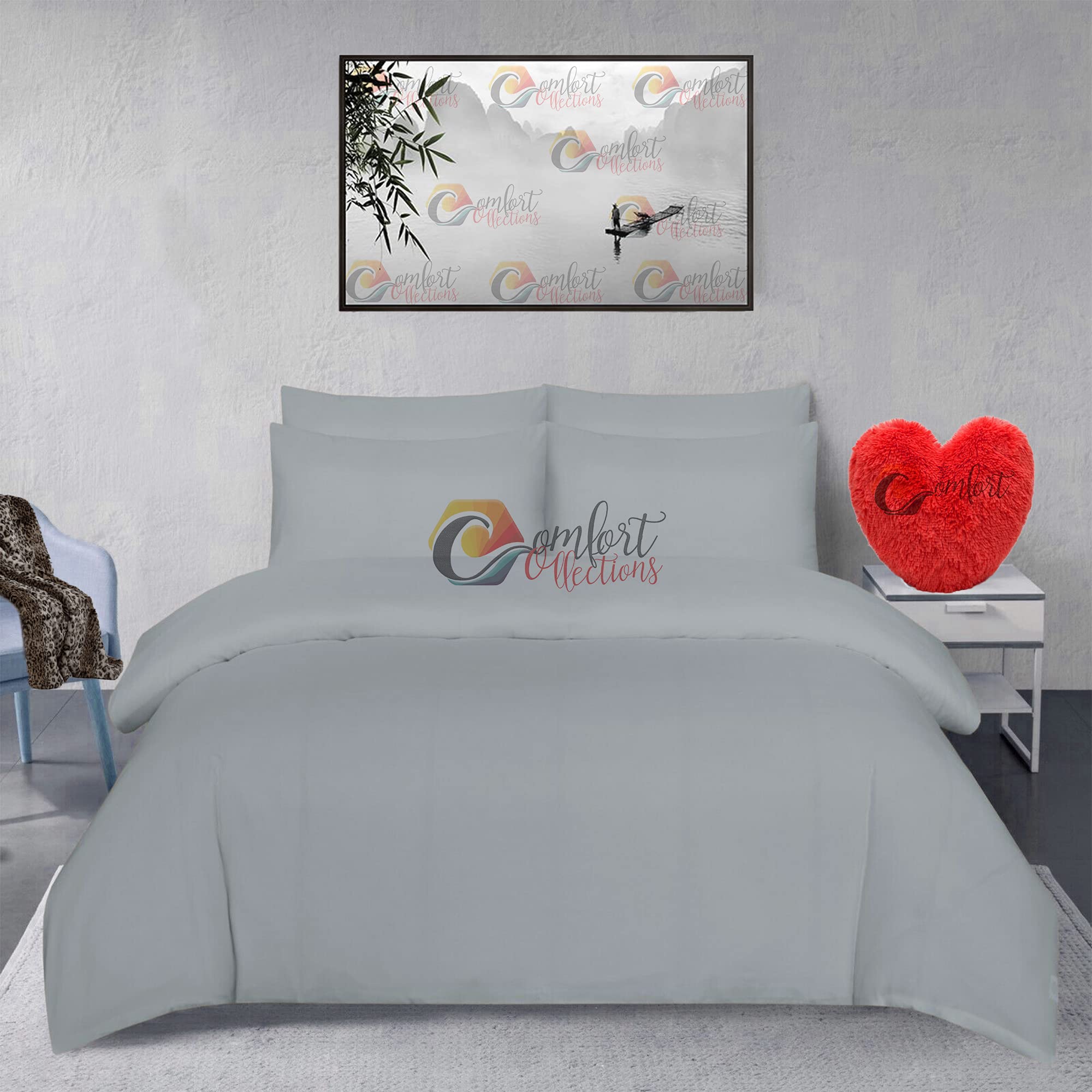 Comfort Collections Brushed 100% Cotton Flannel Flannelette Plain Duvet Quilt Cover Bedding Set Grey King 230cm x 220cm Approximate