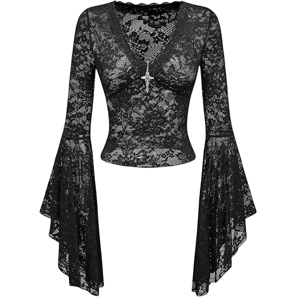 Women's Glitter Mesh Long Sleeve Crop Top - See Through Mock Neck T-Shirt, Black