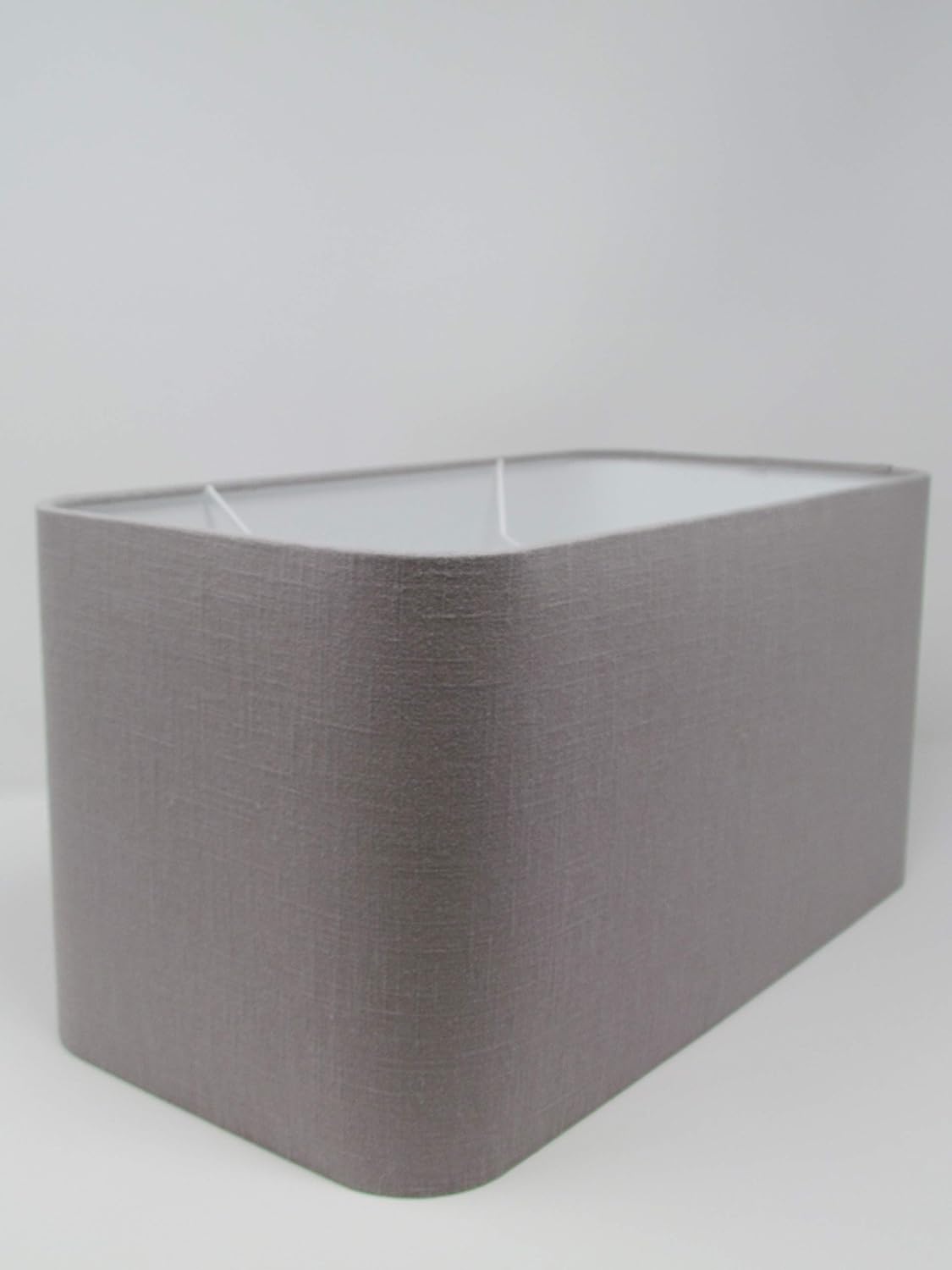 Rounded Rectangle Rectangular Mid Grey Textured Linen Fabric Lampshade