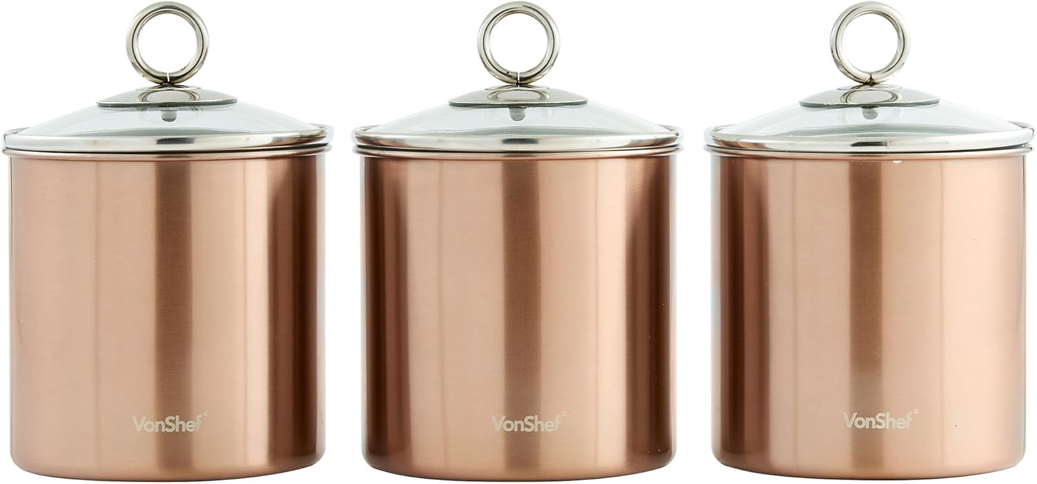 copper tea coffee sugar canisters next